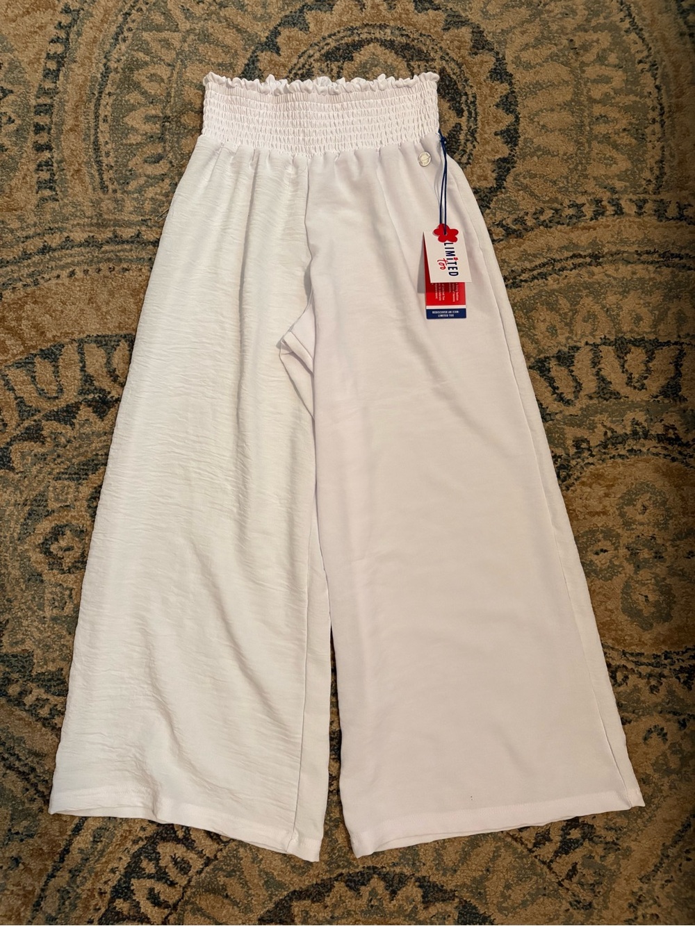 Limited Too White Smocked Waist Pants with Navy Tag